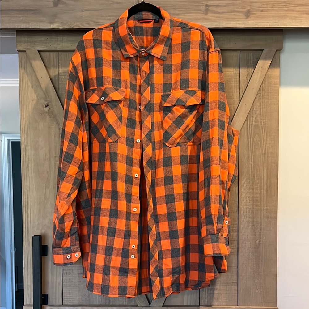 Orange and Black Plaid Casual Button Down Shirt